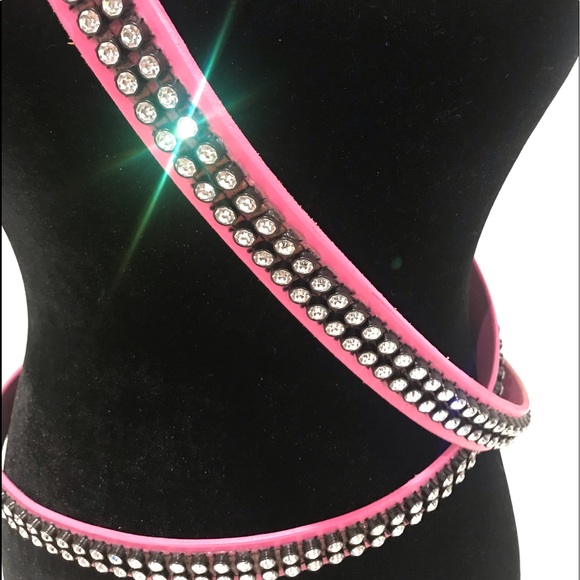Leather Belt, Double Wrap Cross Body, Hot Pink